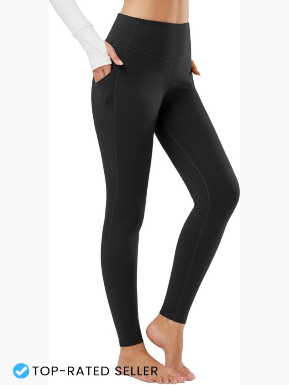 High Waisted Fleece Lined Leggings with Pockets Winter Thermal Yoga Running